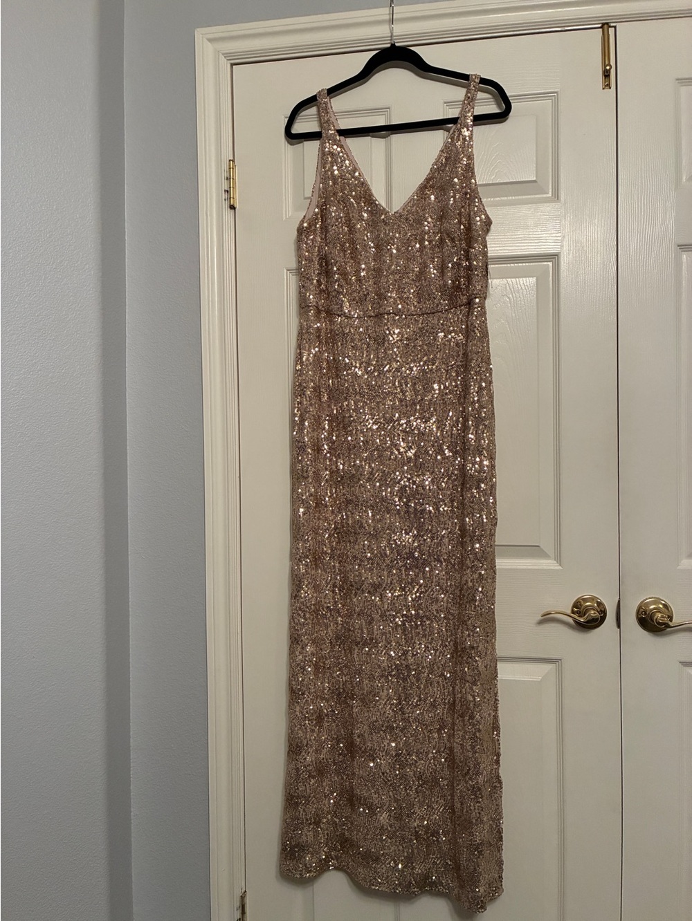 NWT R&M Richards Champagne Gold Sequin Gown 16W